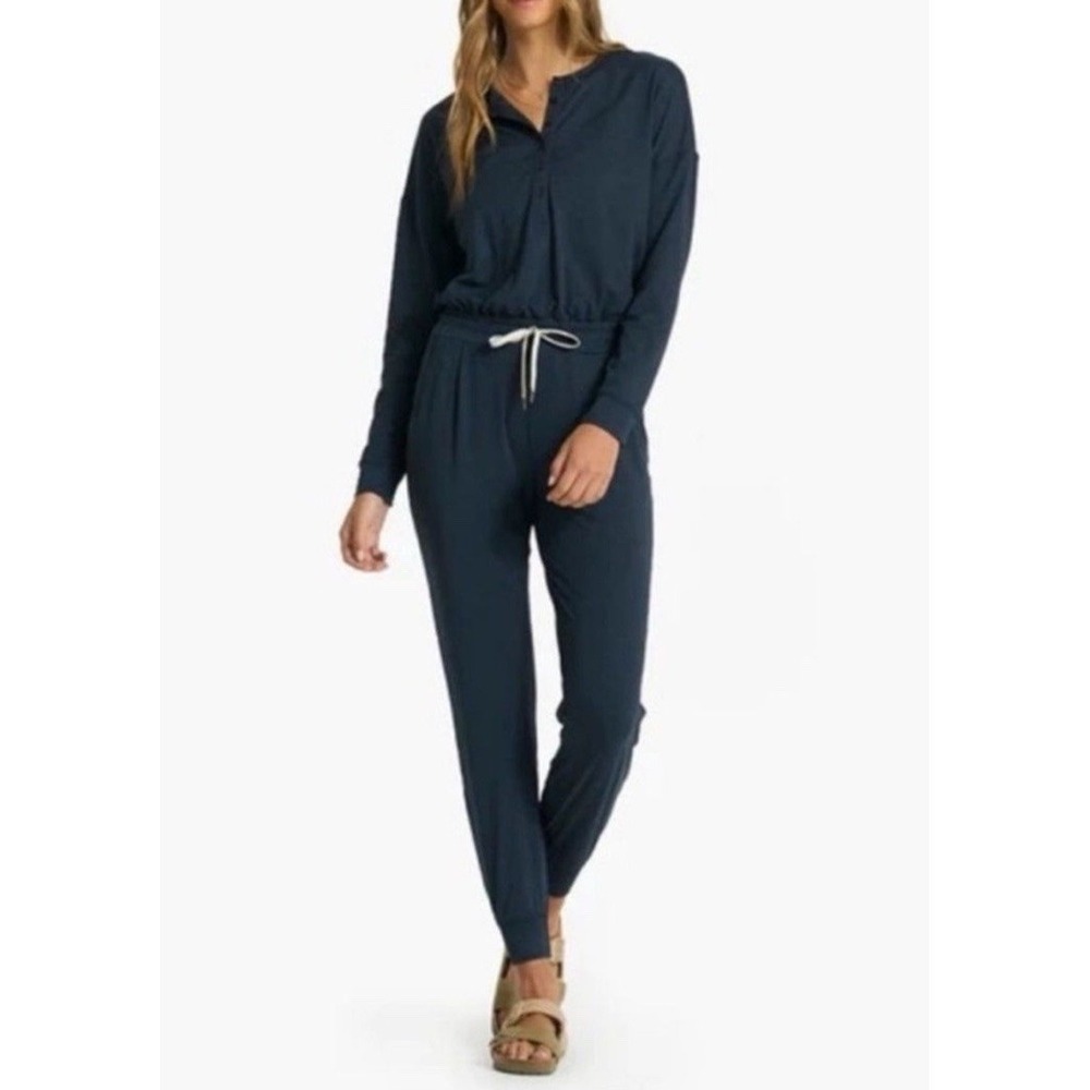 NWT Vuori‎ Lux Long Sleeve Jumpsuit In Heathered Midnight Navy Size XS